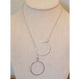 1.25" Medium Silver Forged Double Circle 18" Lariat Necklace